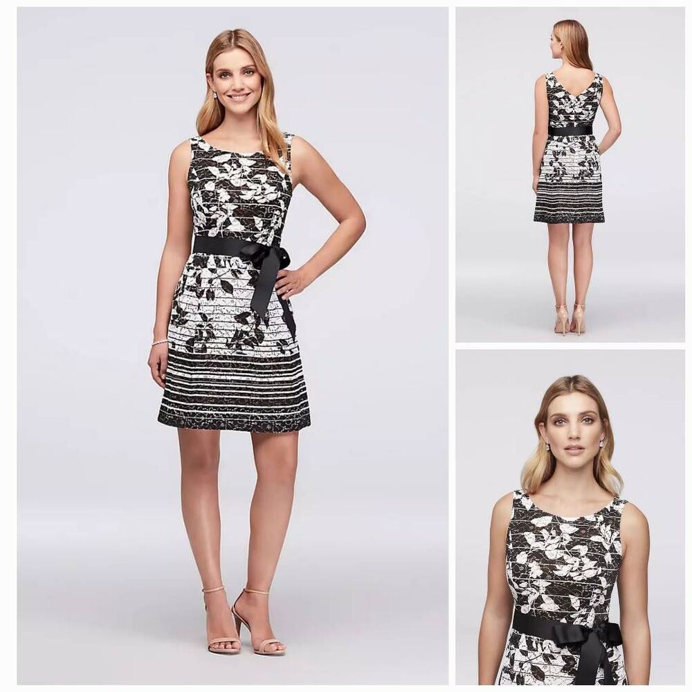 ☔️🔺️Signature by Robbie Bee Black w/White Lace Overlay Sleeveless Dress Small - Picture 3 of 12